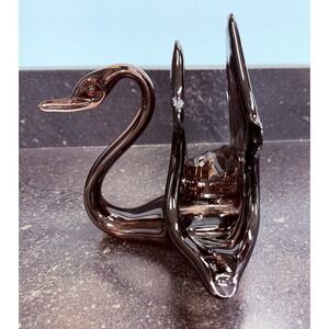 Vintage Amethyst Art Glass Swan Bowl Centerpiece 8" Wide Mid Century